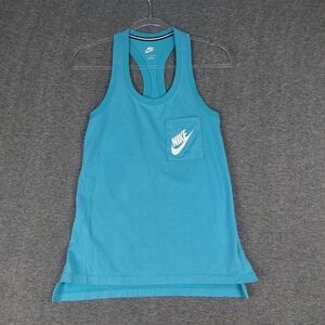 NIKE WOMENS BLUE WHITE RACERBACK SCOOP NECK SLEEVELESS POCKET TANK TOP SIZE XS